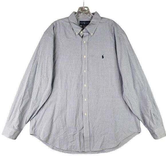 Polo Ralph Lauren Shirt Oxford Button Down LS Mens Size 17.5 XXL Blue Plaid - Picture 2 of 11